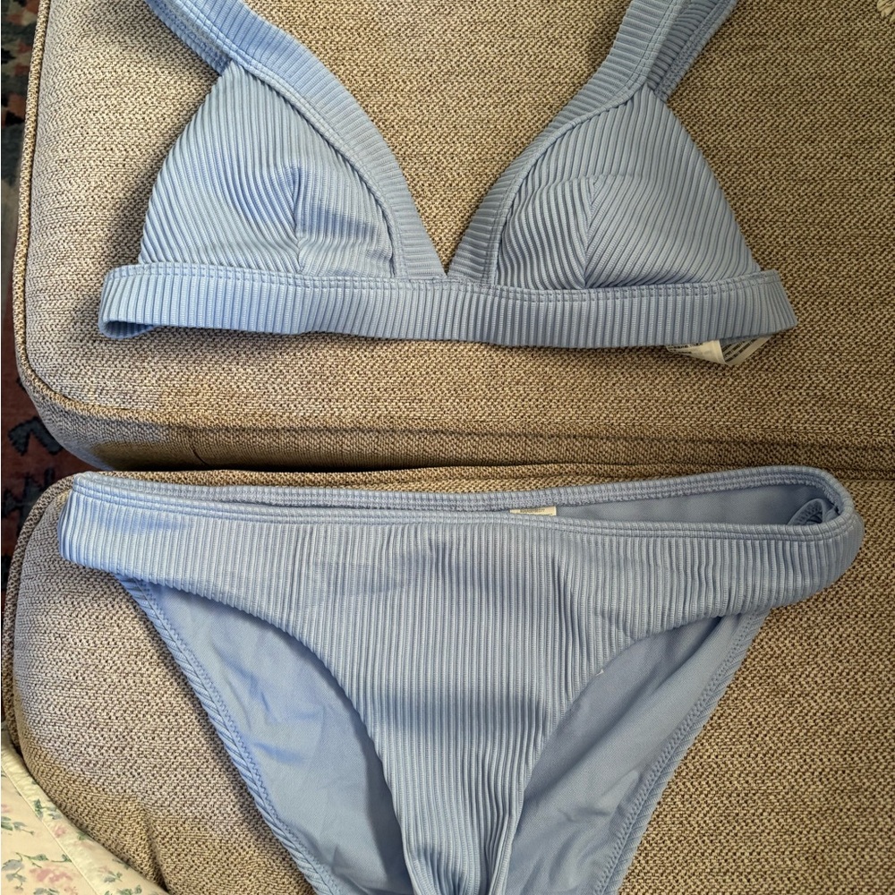 Hollister Light Blue Ribbed Triangle Bikini Set